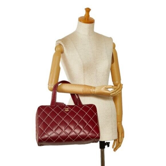 Authentic CHANEL CC Wild Stitch Vintage Quilted Bowler Hand Bag Lambskin - Picture 3 of 10